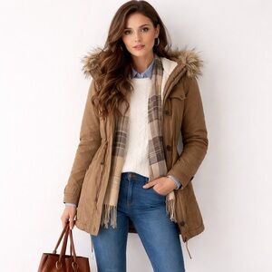 Abercrombie & Fitch Brown Hooded Parka Jacket Coat Women's size Medium Faux Fur